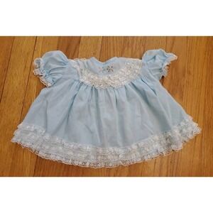 Vintage Baby Girl Dress 1-12 Months Blue Lace Trim